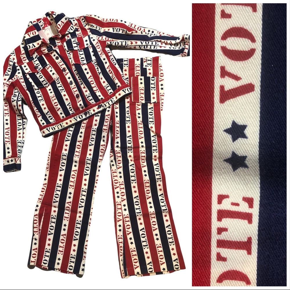 RARE 1970s Vintage Retro Patriotic Vote Pant Suit